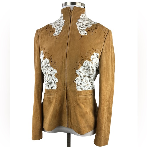 Neiman Marcus Jackets & Blazers - Neiman Marcus Suede Leather Lace Perforated Zip Jacket Women's Size 12 H14412
